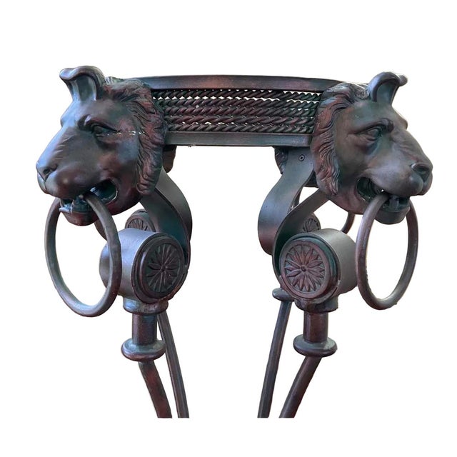 Metal Lion Head Plant Stand. Figural Empire Style Jardinières, Planters on Stands, European, 1960s Round metal stand with...