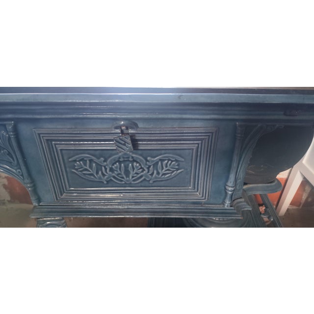 French Green Enamelled Cast Iron Wood Burning Stove For Sale - Image 4 of 6