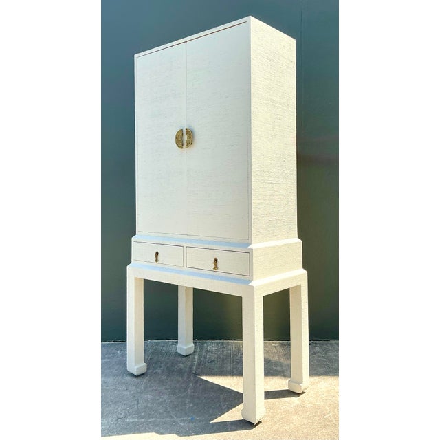 Off-white Vintage Grasscloth Standing Dry Bar For Sale - Image 8 of 12