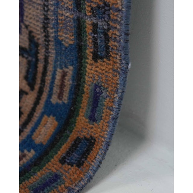 1970s Vintage Handmade Wool Cotton Blue Area Rug For Sale - Image 9 of 12