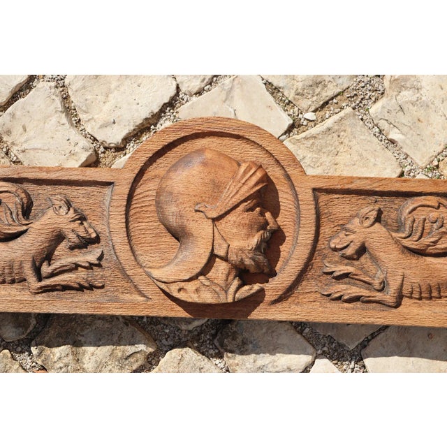 19th Century French Renaissance Carved Wooden Overdoor Depicting a Warrior and Mythological Creatures For Sale - Image 4 of 11