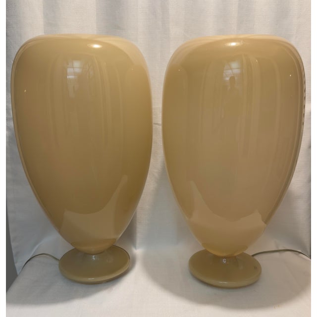 Monumental Global Views Internally Illuminated Polish Glass Luminaires - Cream - a Pair For Sale In Mobile - Image 6 of 12
