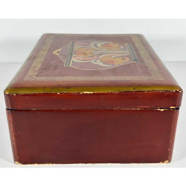 Art Nouveau Red Lacquered Floral Box: Japanese Antique, Made in Japan For Sale - Image 4 of 10