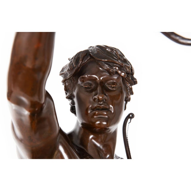 Metal A Fine 36” H French Antique Bronze Sculpture “Victory” by Eugene Marioton For Sale - Image 7 of 18