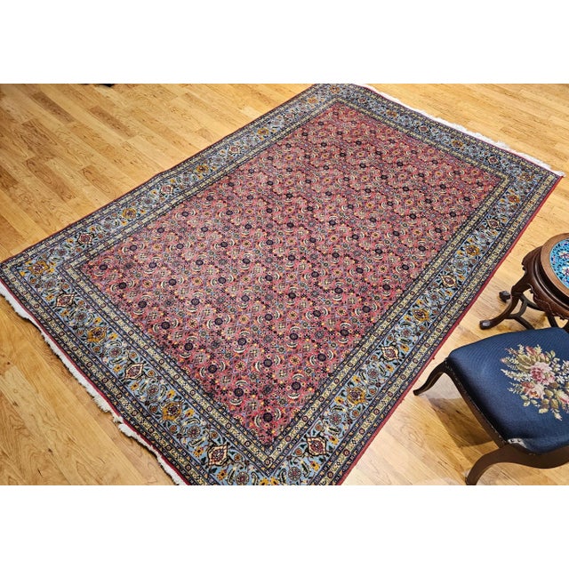 Persian Vintage Persian Tabriz Rug, Handwoven Wool, Allover Herati Pattern, Plum & Blue, 7’ X 10’ For Sale - Image 3 of 12