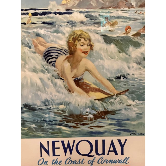 English Original “Surfing in Newquay, Cornwall” Surf Poster by Jack Merriott, 1954 For Sale - Image 3 of 10