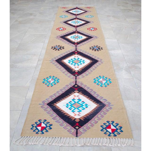 Hand Woven Silk Runner Rug. Extra Long Hallway Decor. Turkish Silk Kilim. Luxury Decor - New - 3′1″ X 14′2″ For Sale - Image 14 of 17