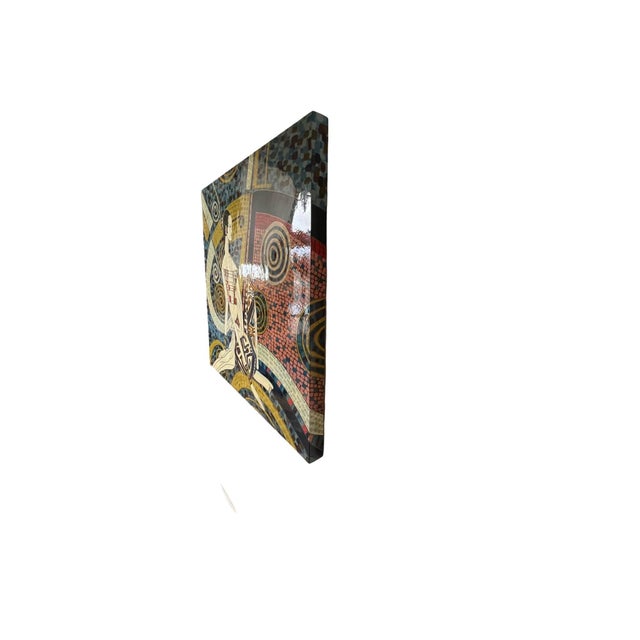 Vintage 1980s Postmodern Ting Shao Kuang Style Chinese Modern Lacquer Large Wall Art Painting 36 X 36 For Sale In Palm Springs - Image 6 of 12
