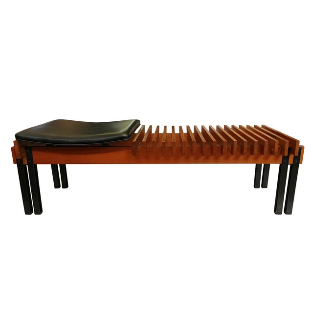 Vintage Teak Bench in Lacquered Metal, Italy, 1960s For Sale - Image 3 of 6