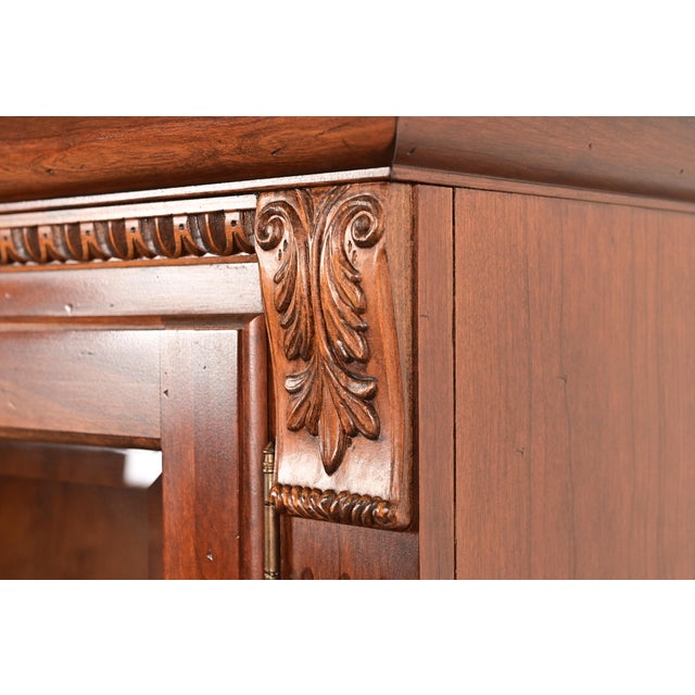 Brown Ethan Allen French Regency Louis XVI Solid Carved Cherry Wood Lighted Bookcase Cabinet For Sale - Image 8 of 17