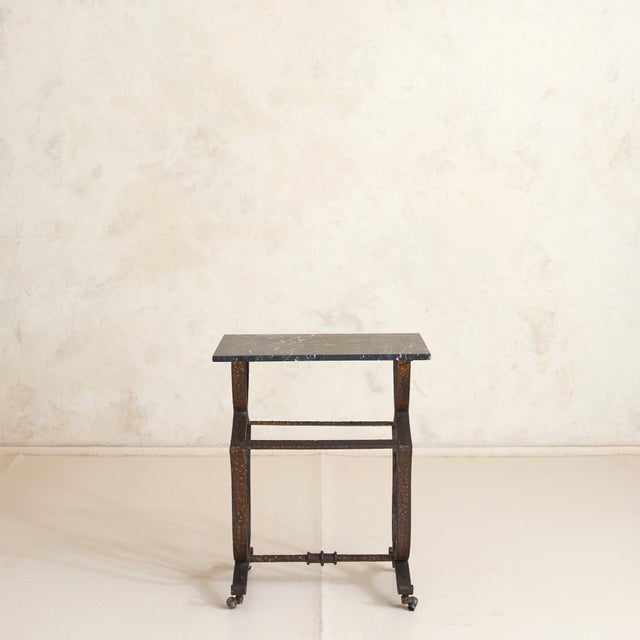 1940s French Art Deco Wrought Iron + Black Fossil Marble Occasional Table, 1940s For Sale - Image 5 of 11