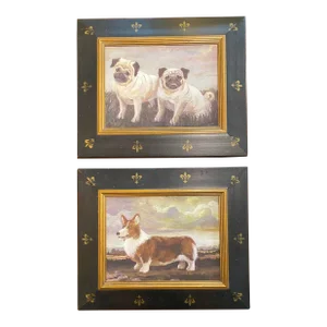 Late 20th Century W. King Ambler Dog Giclee Portrait Prints, Framed - a Pair