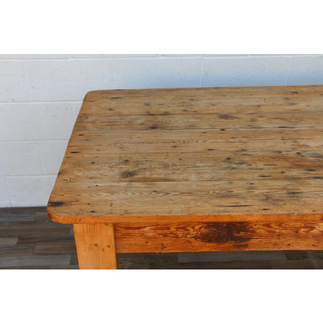 Vintage 1990s Solid Pine Farmhouse Dining Table With Plank Top & Turned Legs For Sale In Los Angeles - Image 6 of 18