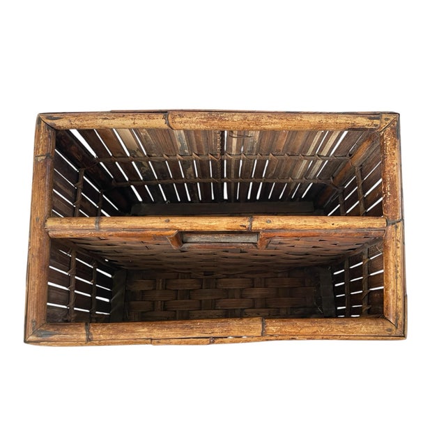 Mid-Century Modern Vintage MCM Burnt Bamboo Magazine Rack Twin Compartment Boho Tiki Accent For Sale - Image 3 of 6