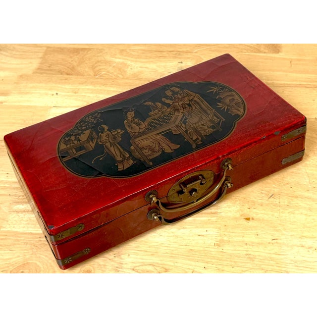 Exceptional Chinese Lacquered Travel Chess Set Lacquered Board & Court Figures For Sale - Image 16 of 18