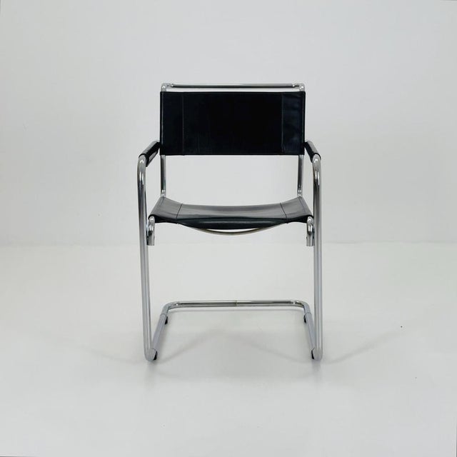 Mid-Century Black Leather S34 Cantilever Armchair by Mart Stam for Thonet, 1980s For Sale - Image 5 of 11
