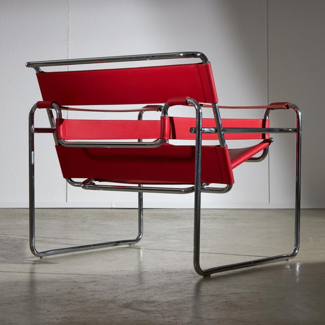 Marcel Breuer Red Leather Wassily Chair by Marcel Breuer for Knoll, 1920s For Sale - Image 4 of 15