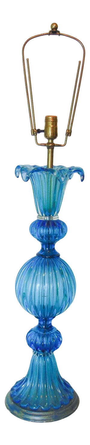 Mid-Century Murano Blue Ribbed Glass Lamp