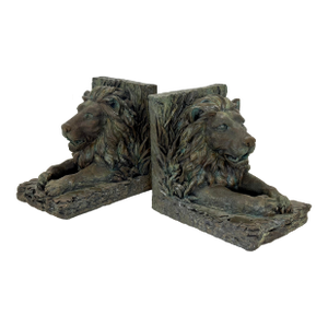 Vintage Pair of Lion Bookends With Bronze Appearance