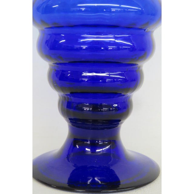 Mid 20th Century Cobalt Blue Ribbed Glass Goblet Vase Vessel With Flared Rim Art Deco Style 4878b For Sale - Image 5 of 8