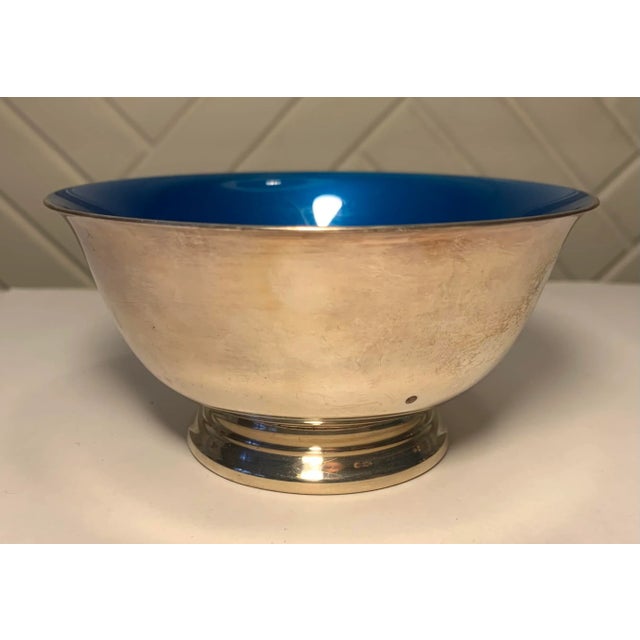 Metal Vintage Silverplate and Blue Enameled Bowl For Sale - Image 7 of 7