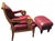 Empire and William IV Periods Inspired Vintage Red Leather Armchair & Ottoman For Sale - Image 12 of 12