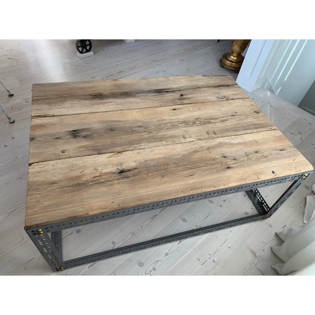 Farmhouse Rustic Industrial Coffee Table For Sale - Image 3 of 7