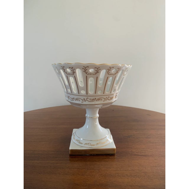 Mid 20th Century Regency Reticulated Porcelain Basket Compote For Sale - Image 5 of 9