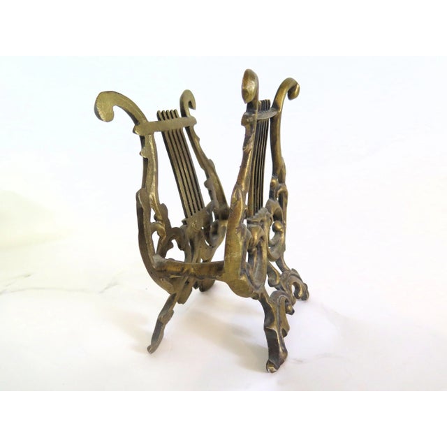 Art Nouveau Early Hollywood RegencyBrass and Pot Metal Sheet Music/Magazine Rack For Sale - Image 3 of 4