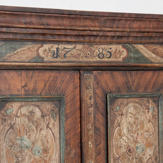 Late 18th Century Original Hand-Painted Austrian Pine Two Door Armoire Dated 1785 For Sale - Image 5 of 18