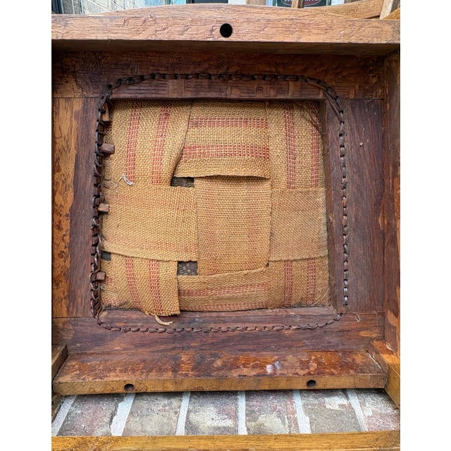 Early 20th Century Antique American Oak Armchair With Embossed Leather Seat, Circa 1910s–1920s For Sale - Image 5 of 11