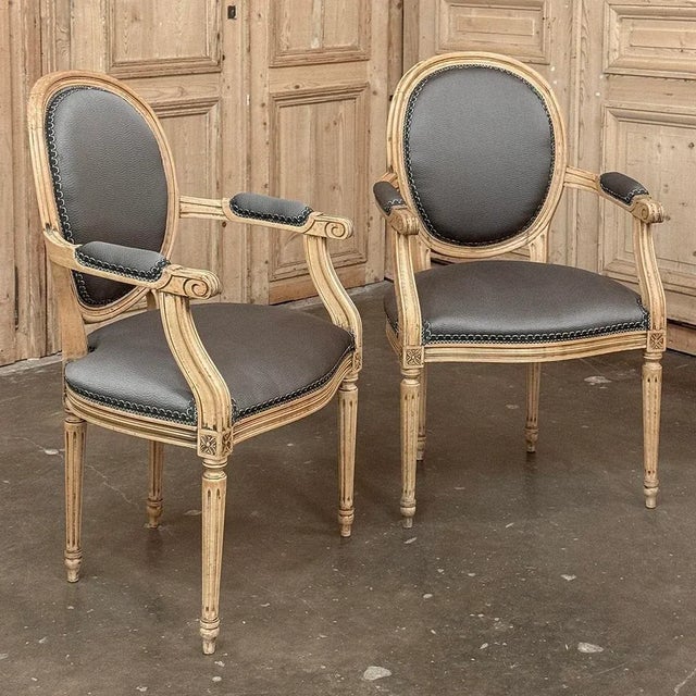 Pair Antique French Louis XVI Armchairs ~ Fauteuils For Sale - Image 4 of 18