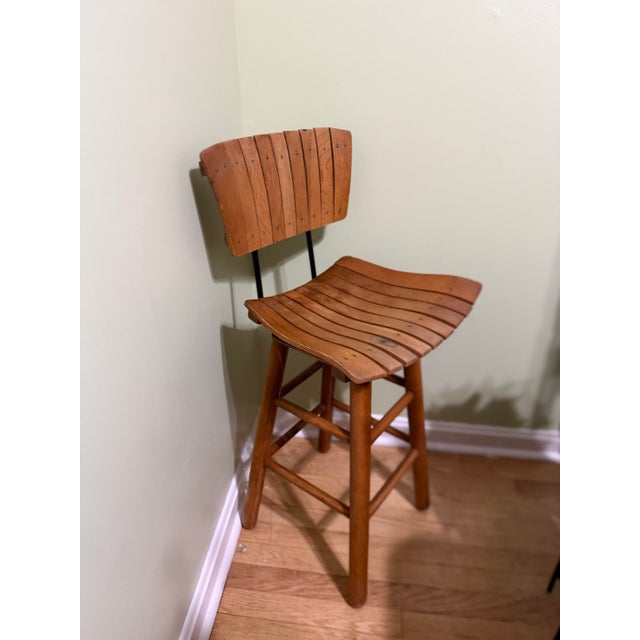 Mid-Century Modern Mid-Century Modern Slatted Wood Bar Stool in the Style of Arthur Umanoff For Sale - Image 3 of 10