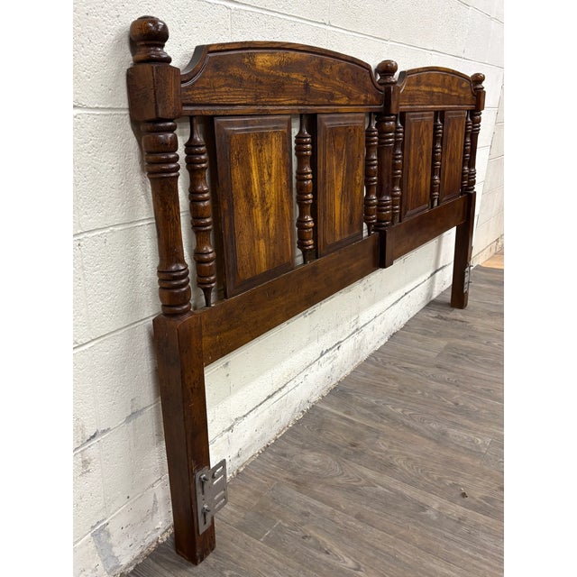 Vintage King Size Oak Panel and Spindle Headboard For Sale - Image 4 of 8