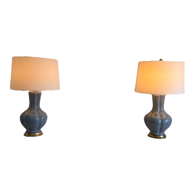 Pair of Large Gourd Lamps For Sale