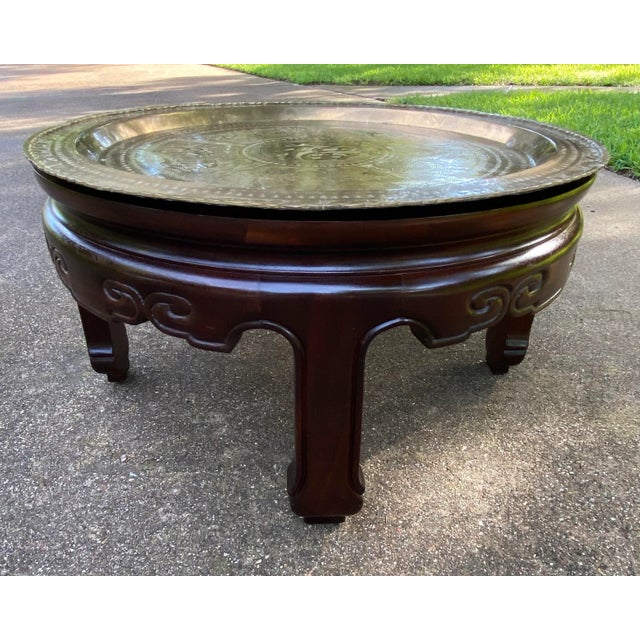 Coffee Vintage Round Asian Ming Style Hand Carved Rosewood Low Coffee Table For Sale - Image 8 of 12
