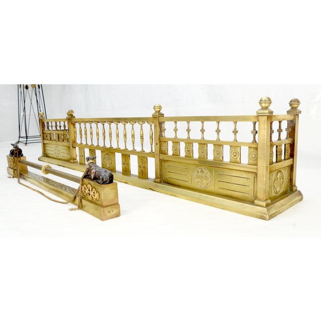 Large Antique Ornate Solid Brass Fireplace Fender Towel Rack c1900s Stunning For Sale - Image 4 of 15