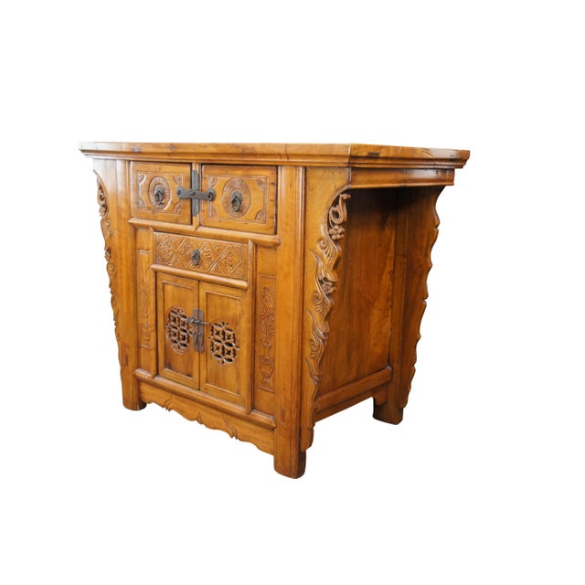 Chinese Late 19th Century Antique Chinese Qing Dynasty Carved Elm Altar Cabinet For Sale - Image 3 of 12