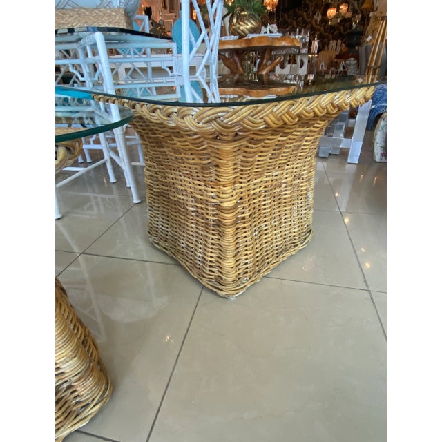 1970s Vintage Wicker Works Braided Side End Tables New Glass Top -A Pair For Sale - Image 5 of 11