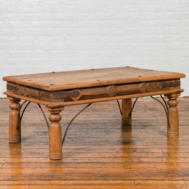 Rustic Indian Sheesham Wood Coffee Table with Nailhead Design and Baluster Legs For Sale - Image 11 of 13