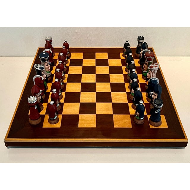 Chess Checker Board with Hand Crafted Ceramic Chess Pieces For Sale - Image 11 of 12