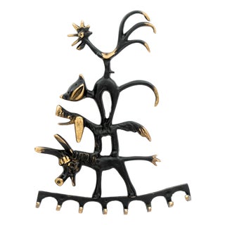 Brass Donkey, Dog, Cat and Cock Key Hanger by Walter Bosse for Herta Baller, Austria, 1950 For Sale