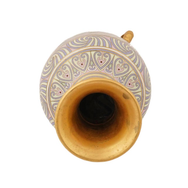 Brown Japanese Swirl Design Cloisonne Enamel Vase W Handles For Sale - Image 8 of 8