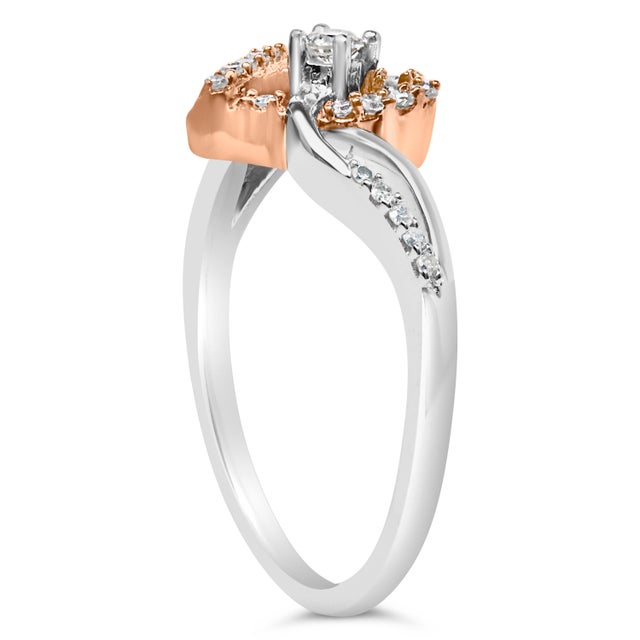 Haus of Brilliance 10K Rose Gold Plated .925 Sterling Silver 1/5 Cttw Diamond Two Tone Open Heart Promise or Fashion Ring (I-J Color, I2-I3 Clarity) - Size 7-1/2 For Sale - Image 4 of 7