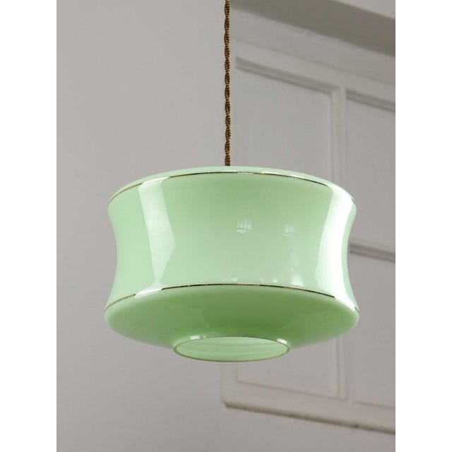 Mid-Century Modern Italian Brass and Green Glass Pendant Lamp For Sale - Image 15 of 18