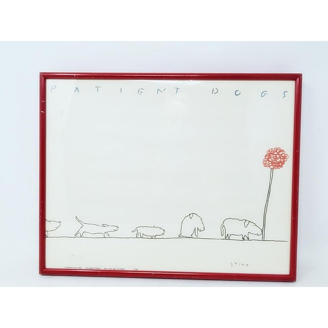 Here is a vintage signed print by artist Richard Stine titled "Patient Dogs." This cartoon-style artwork features five...