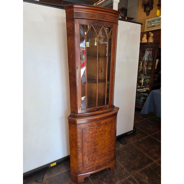 Late 20th Century Chippendale Gothic Small Carpathian Burl Elm Cupboard Corner Cabinet For Sale - Image 4 of 10
