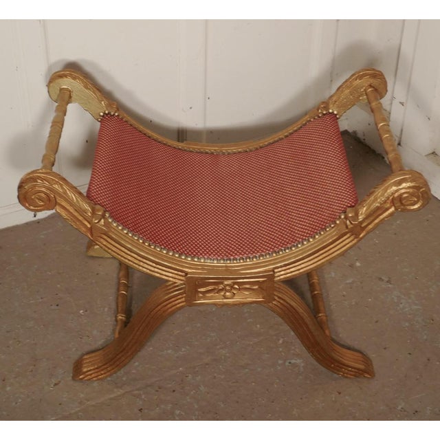 Late 19th Century 19th Century Empire Style Gilt X Frame Stool, 1880s For Sale - Image 5 of 7