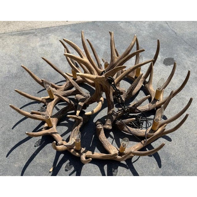 1940s Folky Wooden Elk Horn Chandelier For Sale - Image 4 of 7