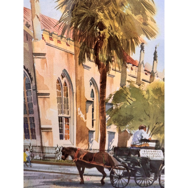 Paint Late 20th Century Al Stine French Huguenot Church Watercolor, Framed For Sale - Image 7 of 12
